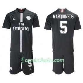 Camisolas de Futebol Paris Saint-Germain Marquinhos 5 Jodan Preto Criança Equipamento 3ª 2018/19 Manga Curta
